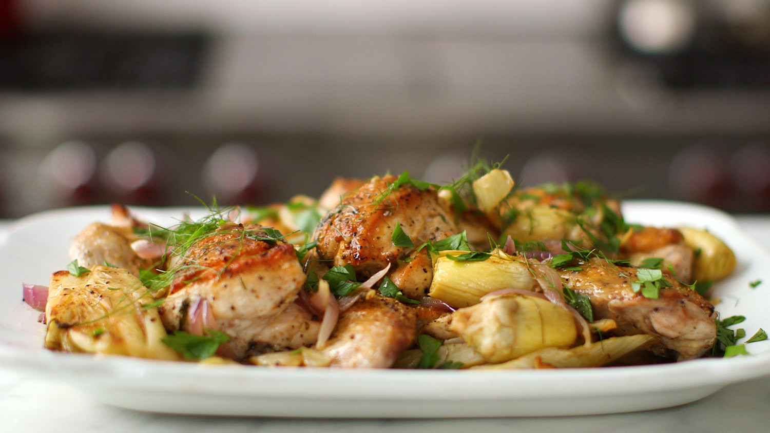 Video Chicken with Fennel and Artichoke Fricassee Martha Stewart